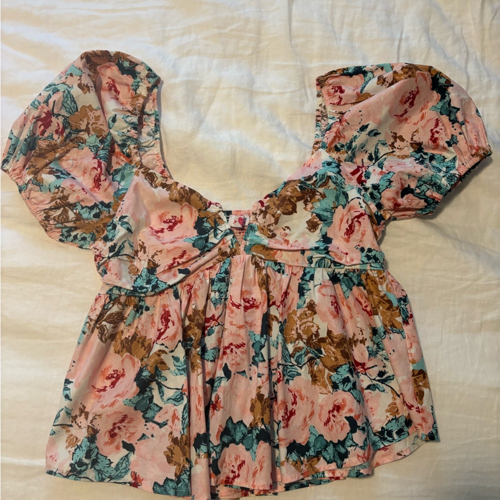 Pink floral blouse